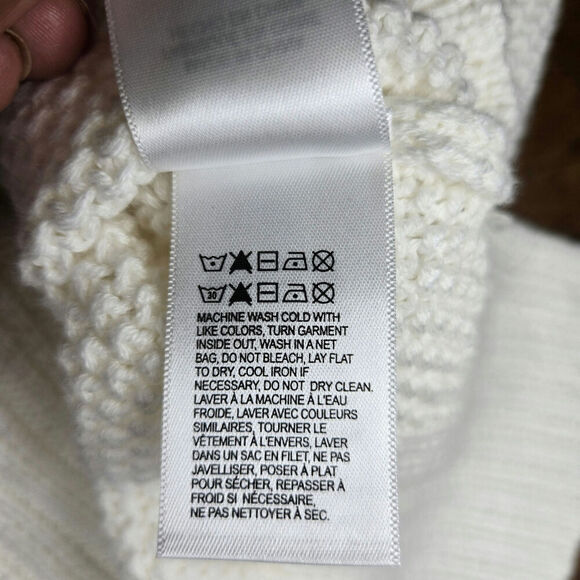 Lucky Brand Womens Ivory Open Knit Sweater XL V-Neck Minimalist Oversized Chunky - Picture 10 of 12